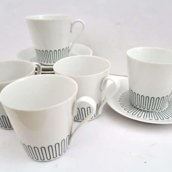 vtg SCHMID BROTHERS Denmark demitasse 4 cups & 7 saucers squiggle print - Picture 6 of 8